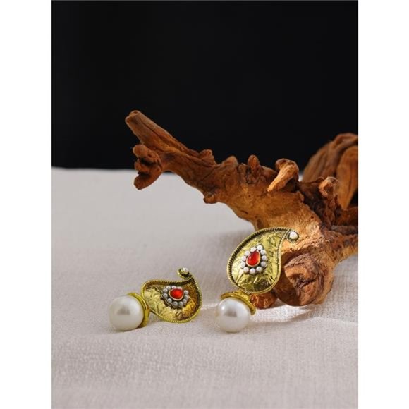 Vintage Metal Imitation Pearls Dangle Earrings - Picture 4 of 6